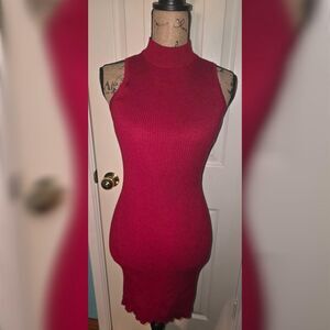 Ambiance Apparel Red Sleeveless Mock Neck Ribbed Knit Dress